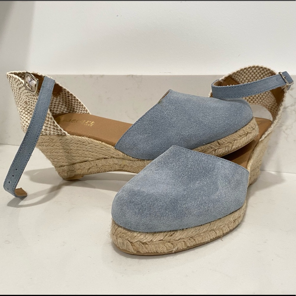 Paseart Women’s Smokey Blue Suede Wedge Heel Espadrilles Made In Spain